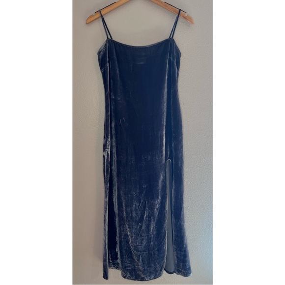 Reformation Ariana Dark Gray Silk Blend Velvet High Slit Slip Dress - Picture 6 of 11